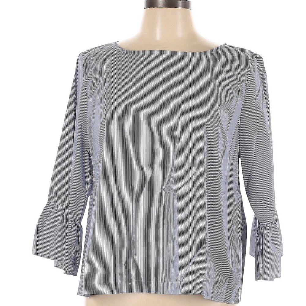 Madewell 3/4 Sleeve Striped Cotton Blouse